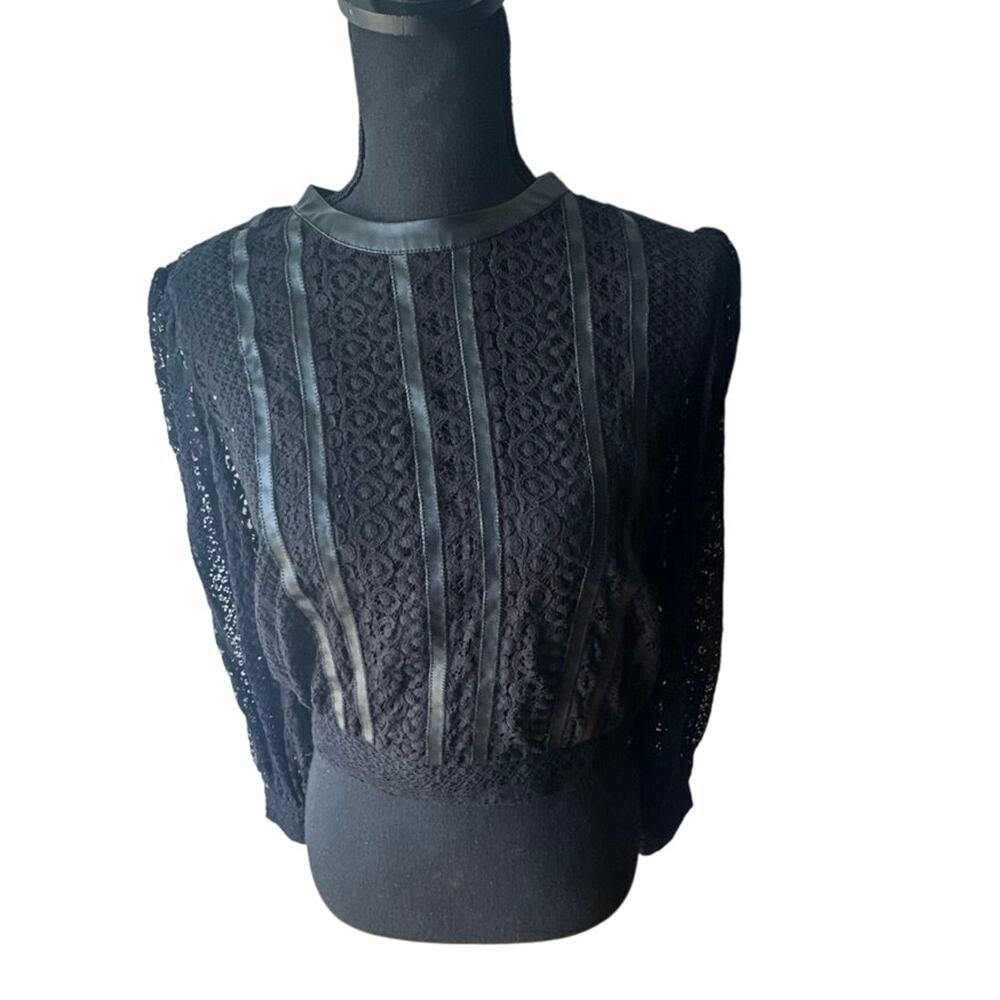 Express Black Faux Leather & Lace Long Sleeve Top – Size XS